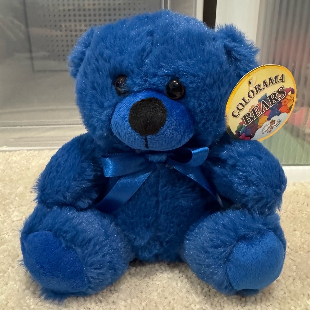 Teddy Bear Soft Fluffy Plush Blue w/ Ribbon Neck Tie